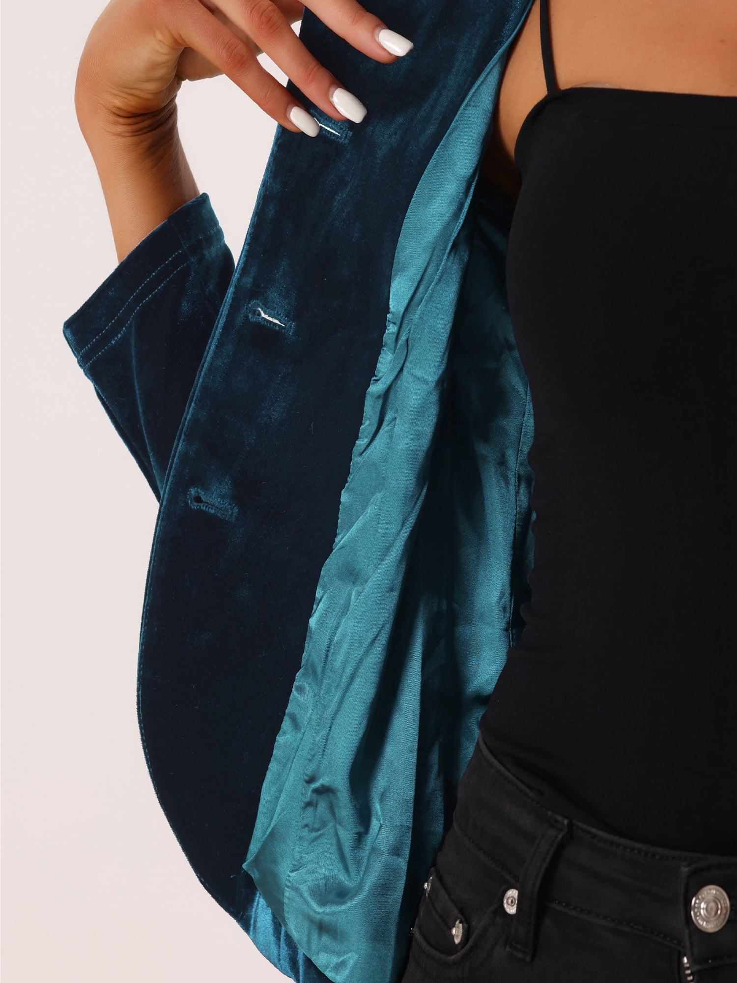DARING DIVA Women's Notched Lapel Long Sleeve Office Velvet Blazer XL Peacock Blue