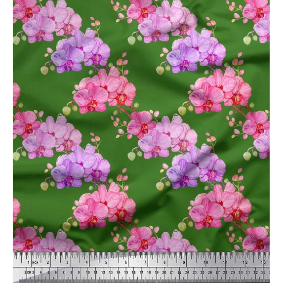 Soimoi Green Satin Silk Fabric Leaf Floral Printed Craft Fabric by the Yard 42 Inch Wide