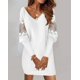 thumbnail image 2 of Vestido de retazos de encaje estampado con cuello en V para mujer, manga larga, temperamento versátil para viajes, nuevo, otoño, 2 of 6