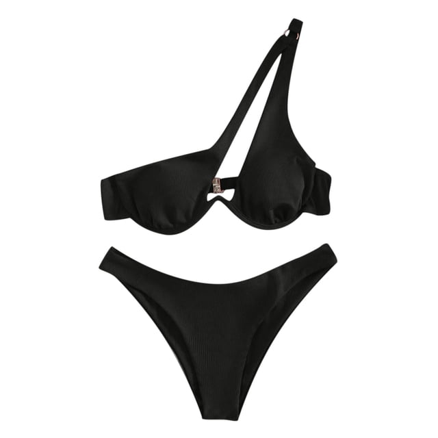 WREESH Ladies Cross Sling High Waist Shorts Costume 2-Piece Swimsuit Split