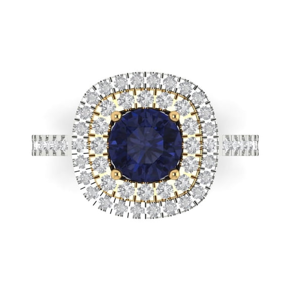 Halo Engagement Ring for Women - 1.615ct Simulated Blue Sapphire in 18K White/Yellow Gold Promise Ring