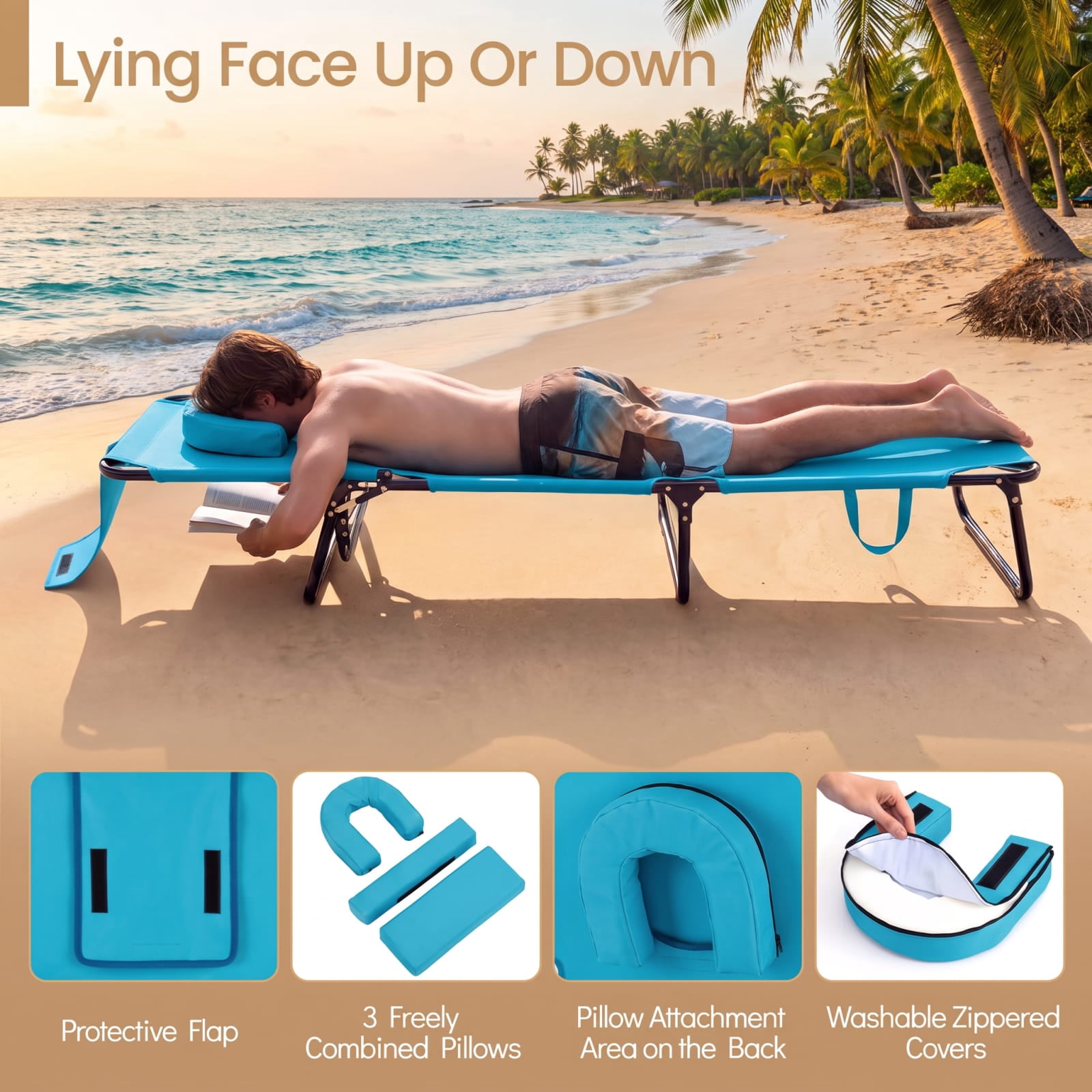 Furnibear Outdoor Metal Folding Patio Chair for Outdoor Poolside Lawn Turquoise Finish 330 lbs Weather-Resistant Outdoor Furniture