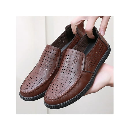 

Colisha Men Loafers Slip On Flats Classic Boat Shoe Driving Formal Moccasin Casual Dress Shoes Brown-Hollow out 8.5