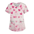 thumbnail image 2 of Scrub Tops Women Plus Size,Plus Size Women's V-Neck Valentine's Day Print Short Sleeve Side-Slit Scrub Tops with Pockets - Hot Pink - L, 2 of 5