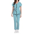 thumbnail image 3 of Gyexs Womens Scrubs Set Cute Scrub Top & Pants with Zipper Multiple Pockets, Antiwrinkle, Slim Fit Workwear Uniforms (Blue Size XL), 3 of 6