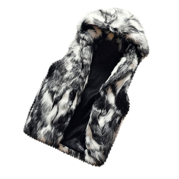 Men's Vest Jackets Faux Fur Hooded Full Zipper Sleeveless Fuzzy Cardigan Casual Thermal Warm Outwear with Pockets (XL, Gray)