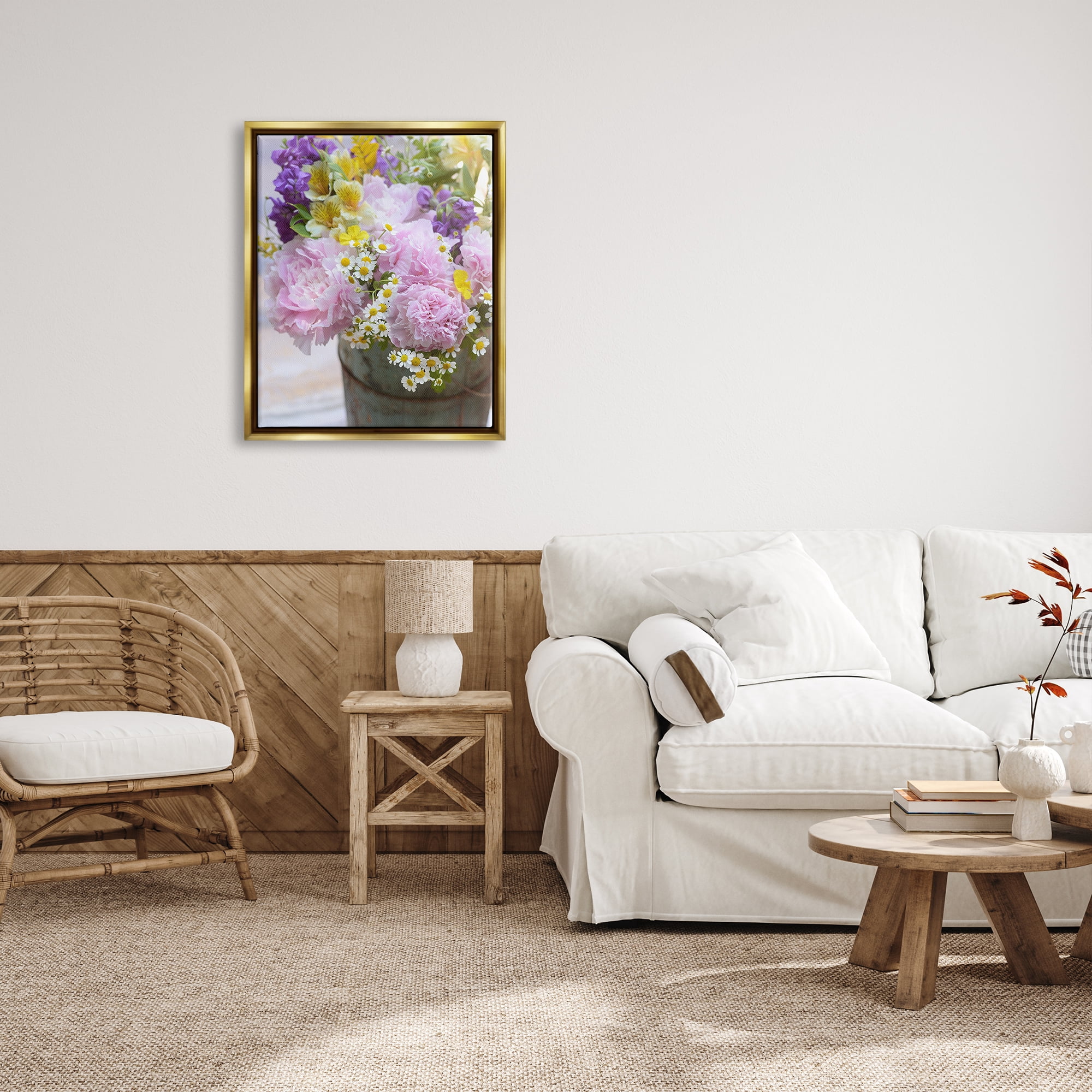 Stupell Industries Spring Blooms in Bucket Botanical & Floral Photography Gold Floater Framed Canvas Art Print Wall Art, 25 x 31