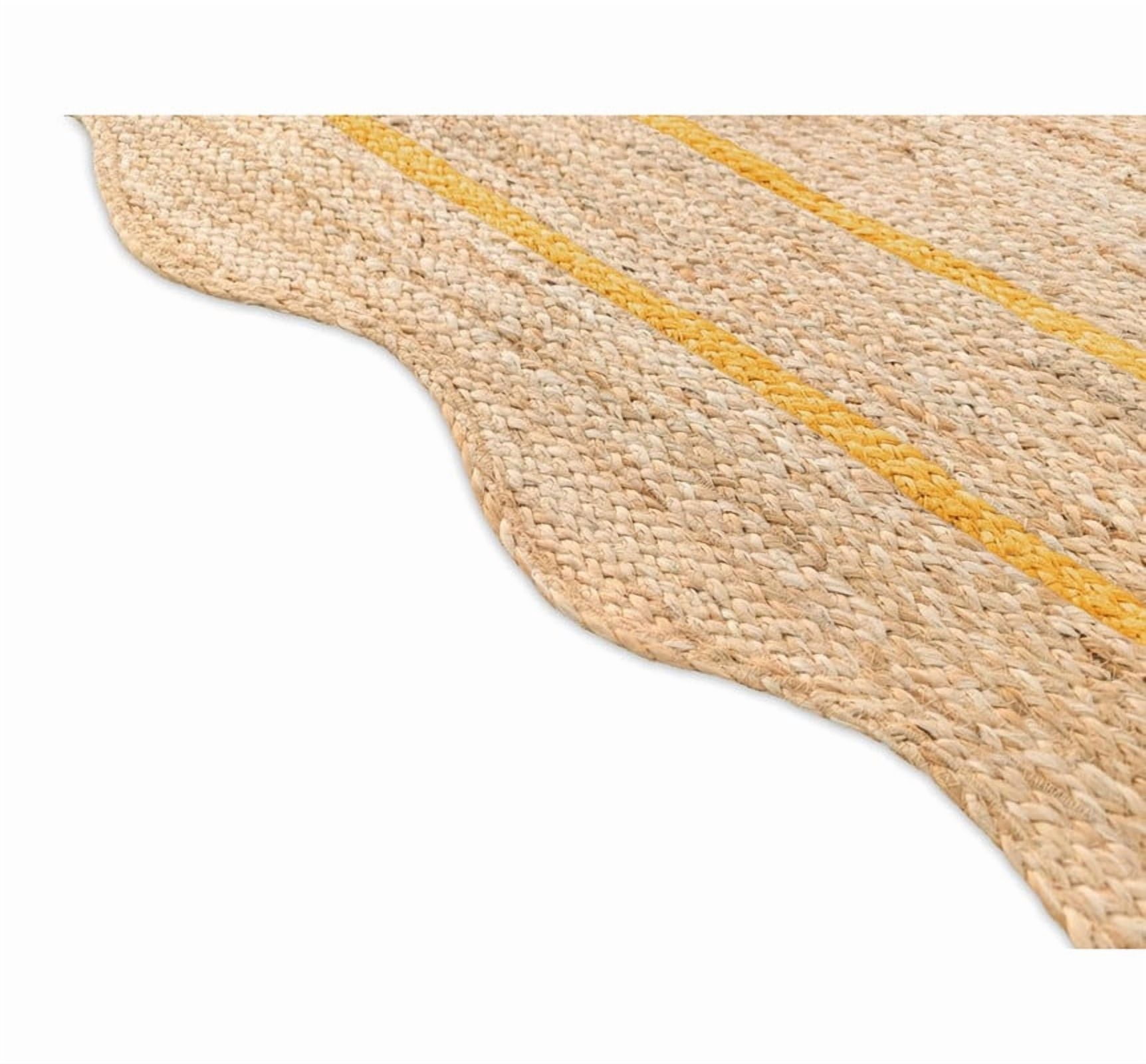 Wave Scalloped Natural Jute Rug, Handmade Boho Farmhouse Braided Eco-Friendly Indoor Carpet for Living Room, Bedroom, Hallway, Yellow, 9 X 12 FT