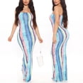 thumbnail image 5 of Women Summer Sexy Strapless Tube Top Bodycon Maxi Long Dress Graffiti Tie-Dye Striped Printed Elastic High Waist Package Hip Party Clubwear, 5 of 20