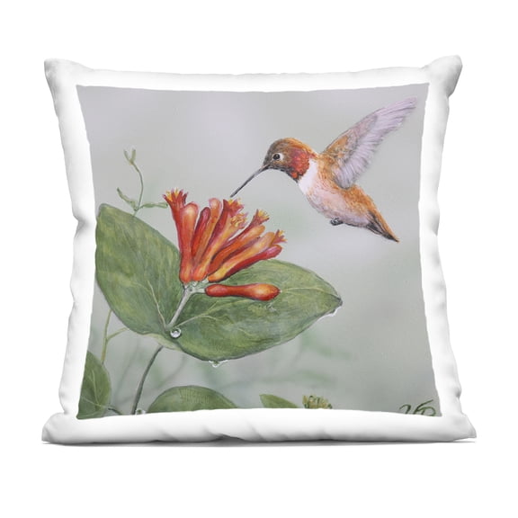 Stupell Industries Red Hummingbird & Flower 18" x 18" Animals Print Polyester Throw Pillow, Zip Closure 1 Count