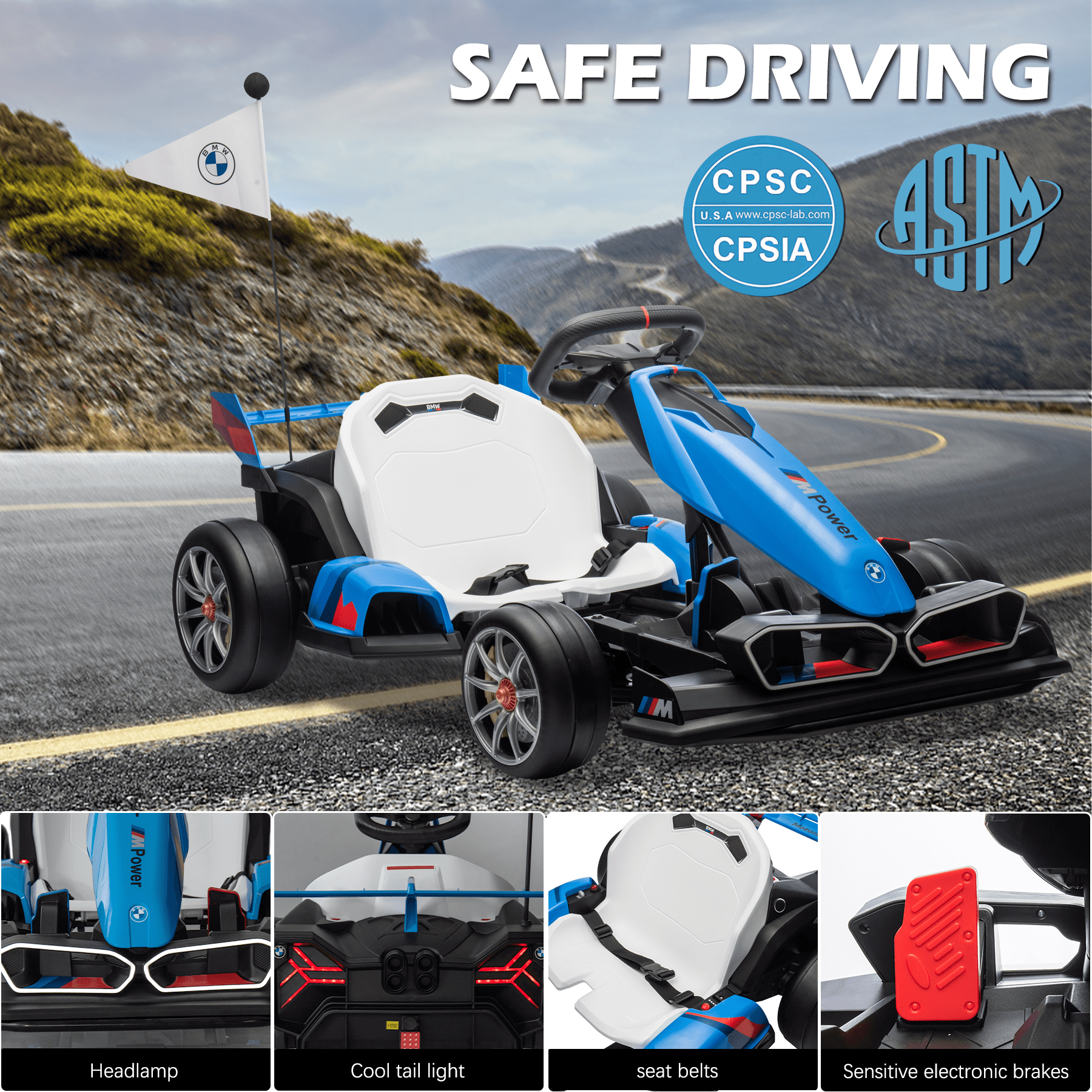 NEECHIPRO 36V Licensed BMW Electric Go Kart , 400W Powerful Motor Racing with Drift Race Pedal,for Kids Age 6+, 8mph,Blue