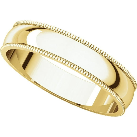 Solid 14k Yellow Gold Wedding Band Plain Milgrain Ring Polished Finish Regular Fit, 4 mm Size 5