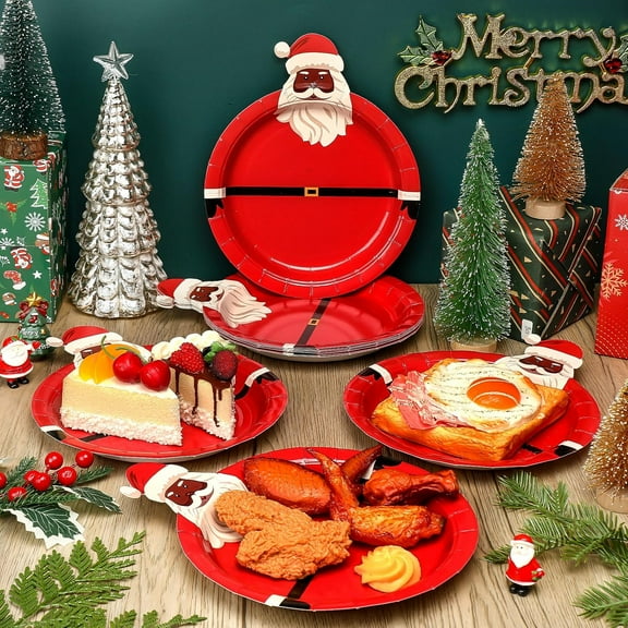 YUYAN-100 Pcs Black Santa Christmas Paper Plates Bulk 9 Inch African American Disposable Plates Xmas Dinner Plates Table Decor Christmas Party Tableware Supplies Serve 100 Guests