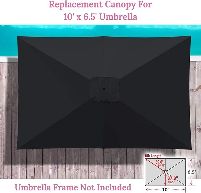 ALUVIERA 6-Rib 10'x6.5' Patio Umbrella Replacement Canopy for Outdoor