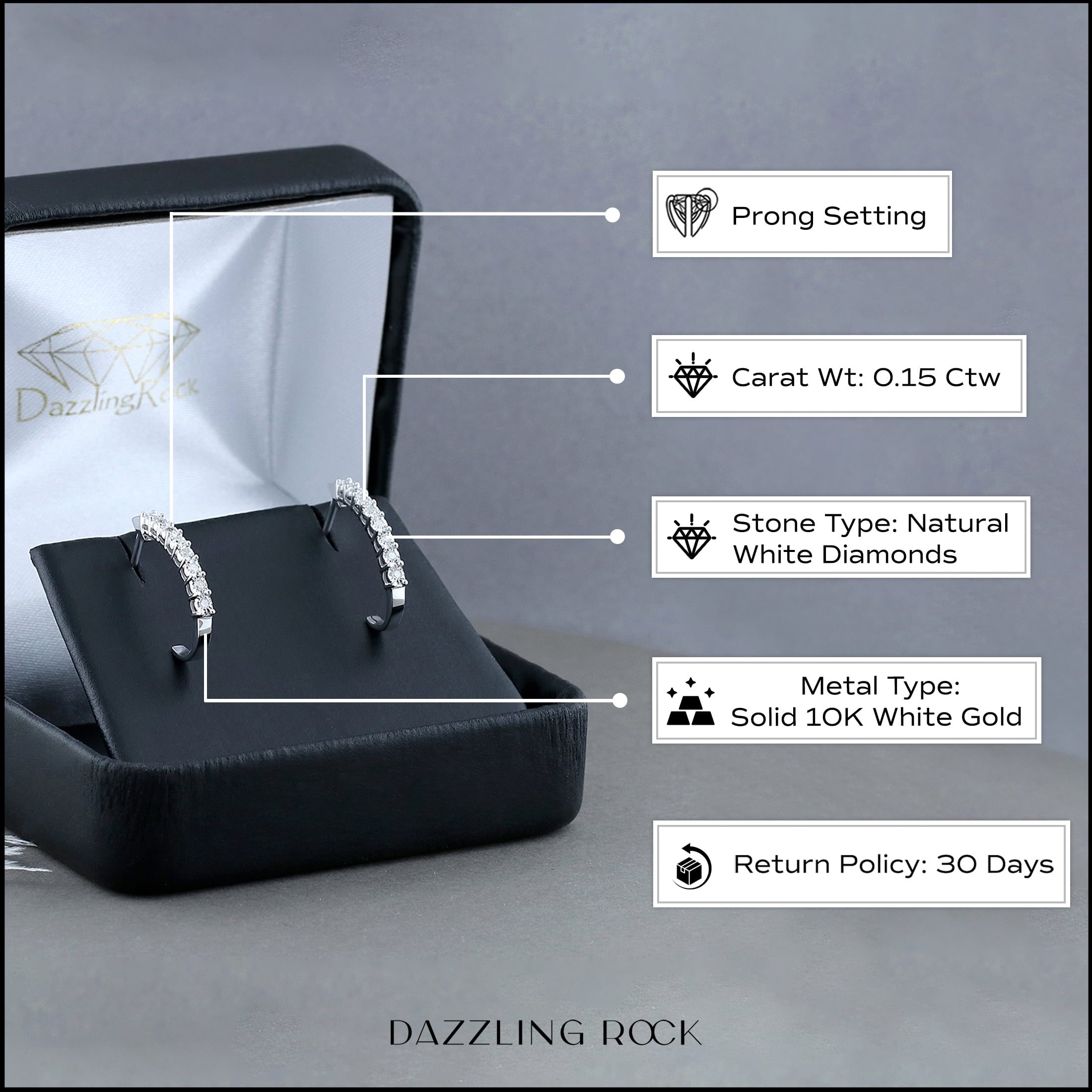 Dazzlingrock Collection 0.15 CT Round Diamond J Shaped Hoop Earrings for Her, 10K White Gold
