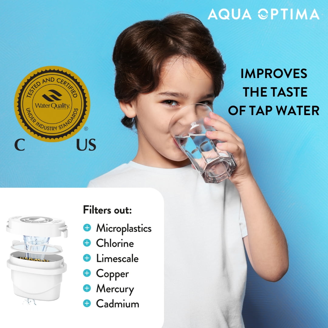 Aqua Optima Water Filter Pitcher for Tap and Drinking Water with 1 Compact  Filter. BPA Free, WQA Certified, Daisy Design (White)