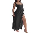 thumbnail image 4 of Femmes Haut Côté Split Mesh Pure Longue Robe Sans Manches Volants Bretelles Irrégulière Ourlet Cocktail Midi Robes Rouge, 4 of 6