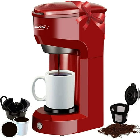

Coffee Maker Single Serve Brewer for Single Cup One Cup Coffee Maker With Permanent Filter 6oz to 14oz Mug One-touch Control Button with Illumination Red (ETL Certified)