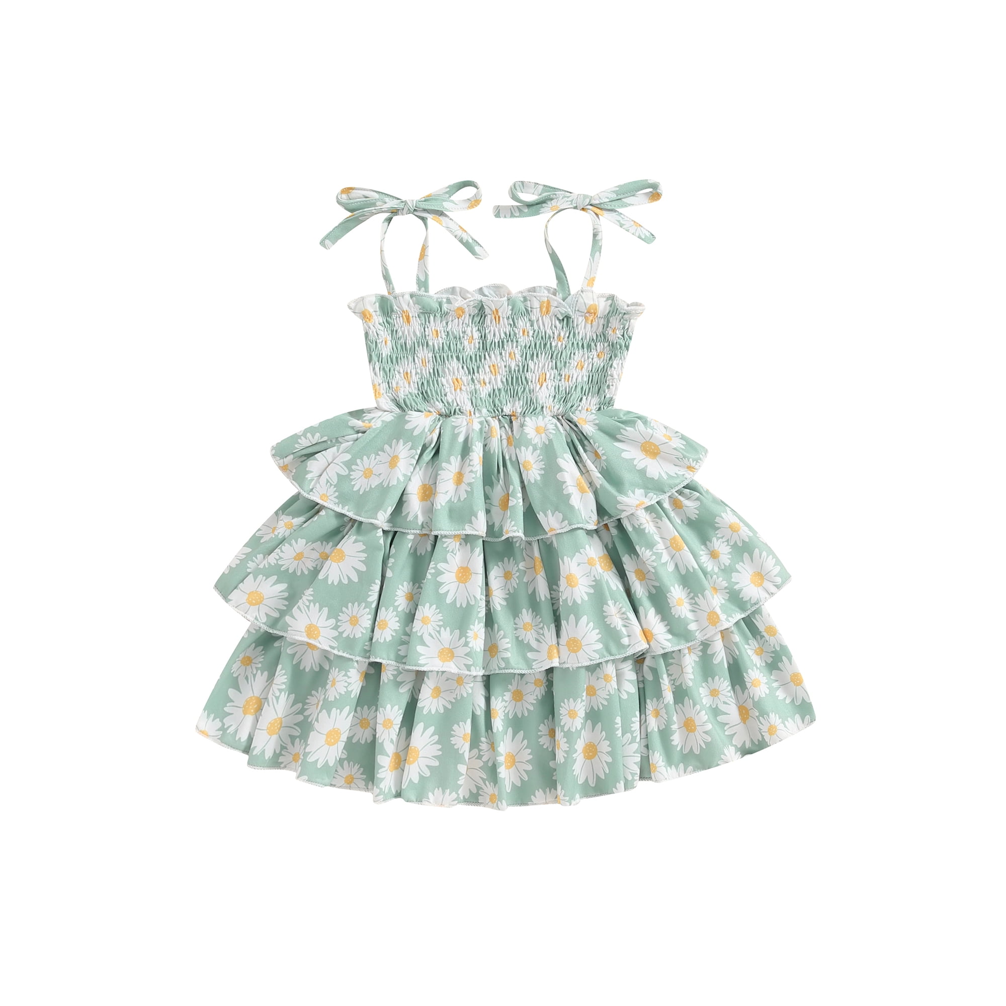 Gupgi Daisy Dress for Toddler Baby Girls Smocked Pleated Dresses 9M 12M 18M 24M 3Y Infant Spaghetti Strap Ruffle Dress Walmart