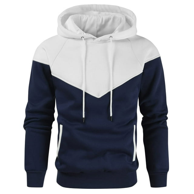 Yuyuzo Men Pullover Sweatshirts Long Sleeve Drawstring Hooded Sports Solid Color Patchwork Hoodies for Men