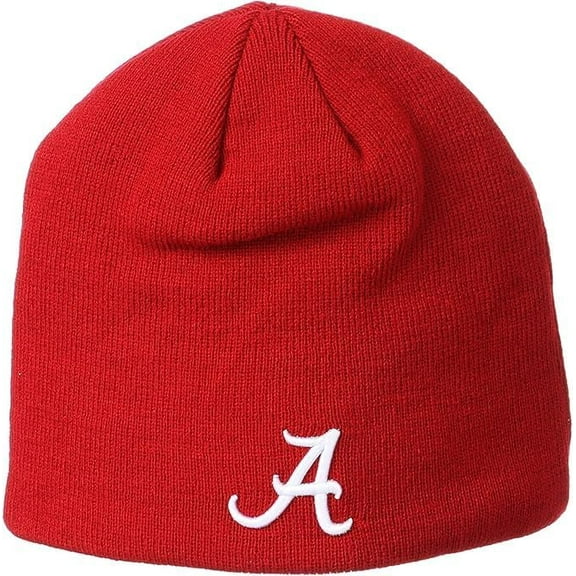 Brand New Collegiate Men's Alabama Edge Knit Beanie Hat, 100% Cotton, Embroidered Logos, Official School Colors, Red