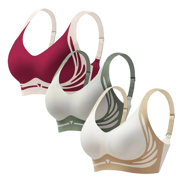 3 Pcs Powerful Bra For Women No Underwire Wireless Bras Comfortable Full Coverage Back Smoothing Bralettes