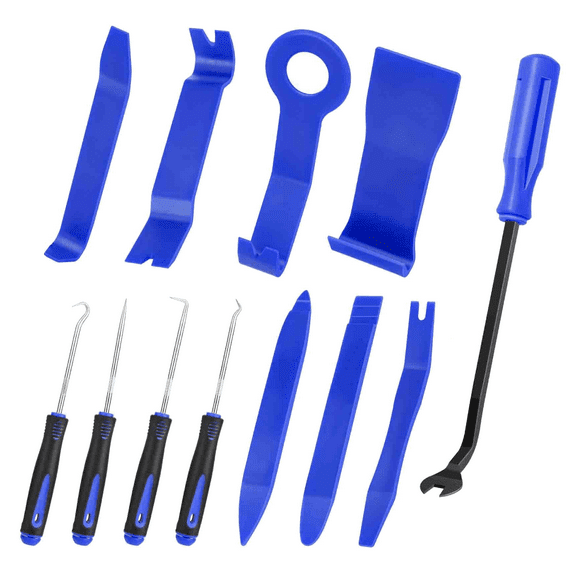 Car Trim Removal Tool Kit, 12-Piece Plastic Pry Bar and Steel Hook Set for Door Panel, Dashboard, and Fastener Work