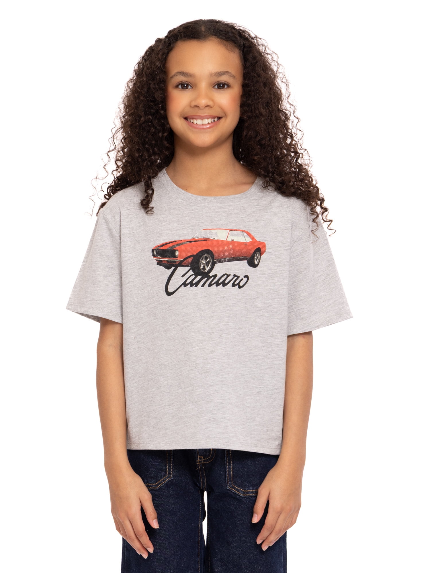 Camaro Girls Embellished Graphic Tee with Short Sleeves, Sizes 4-16