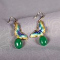 thumbnail image 2 of Cloisonne Butterfly Earrings Vintage Chinese Style Green Dangle Jewelry for Women Traditional Accessories, 2 of 5