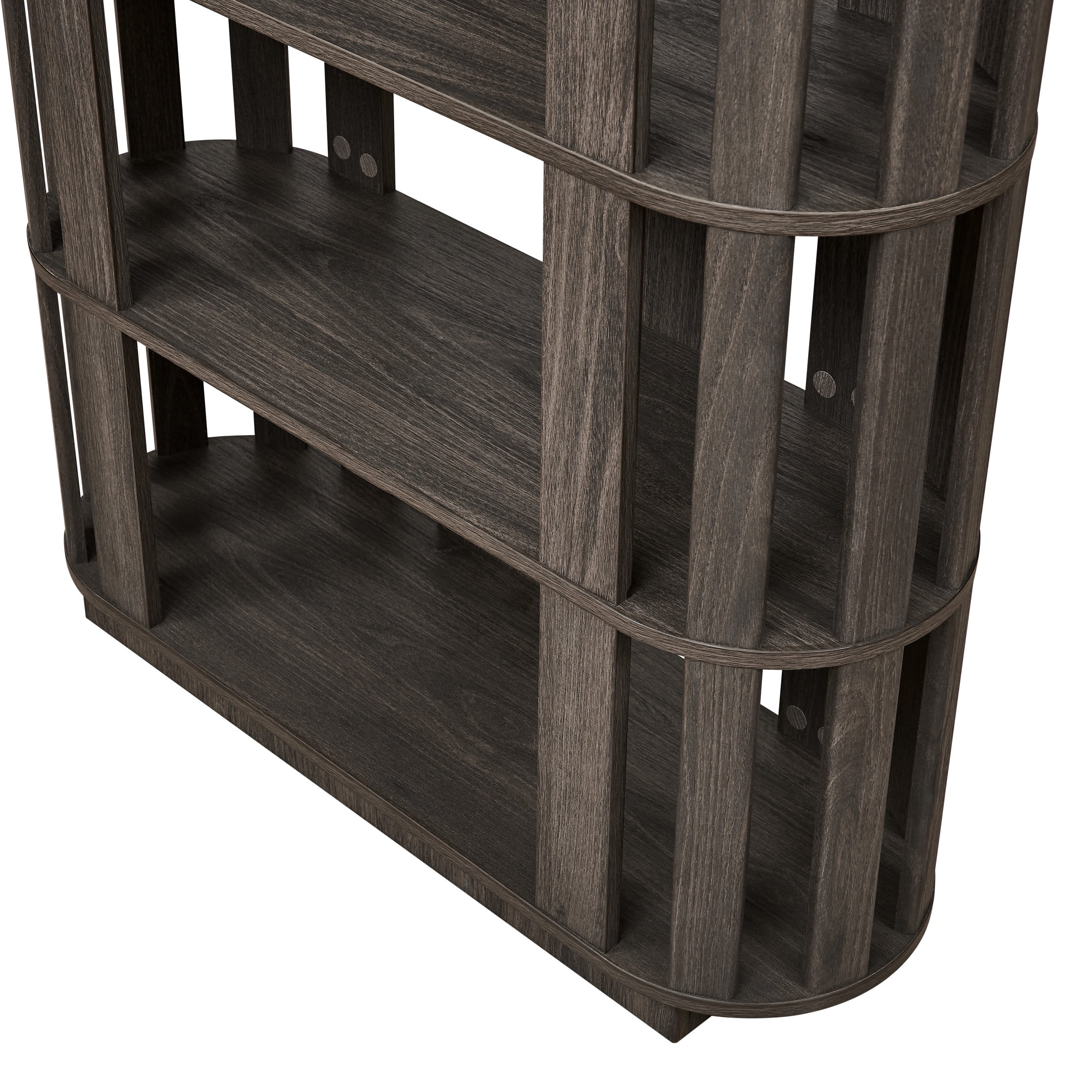 GDF Studio Lexair 5-Tier Wooden Oval Open Bookshelf with Curved Grid Frame, Storage Display Bookcase Rack, Dark Brown