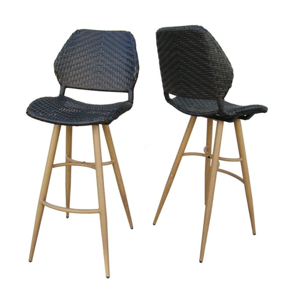 Outdoor Wicker Barstools with wood finish metal legs, Multibrown
