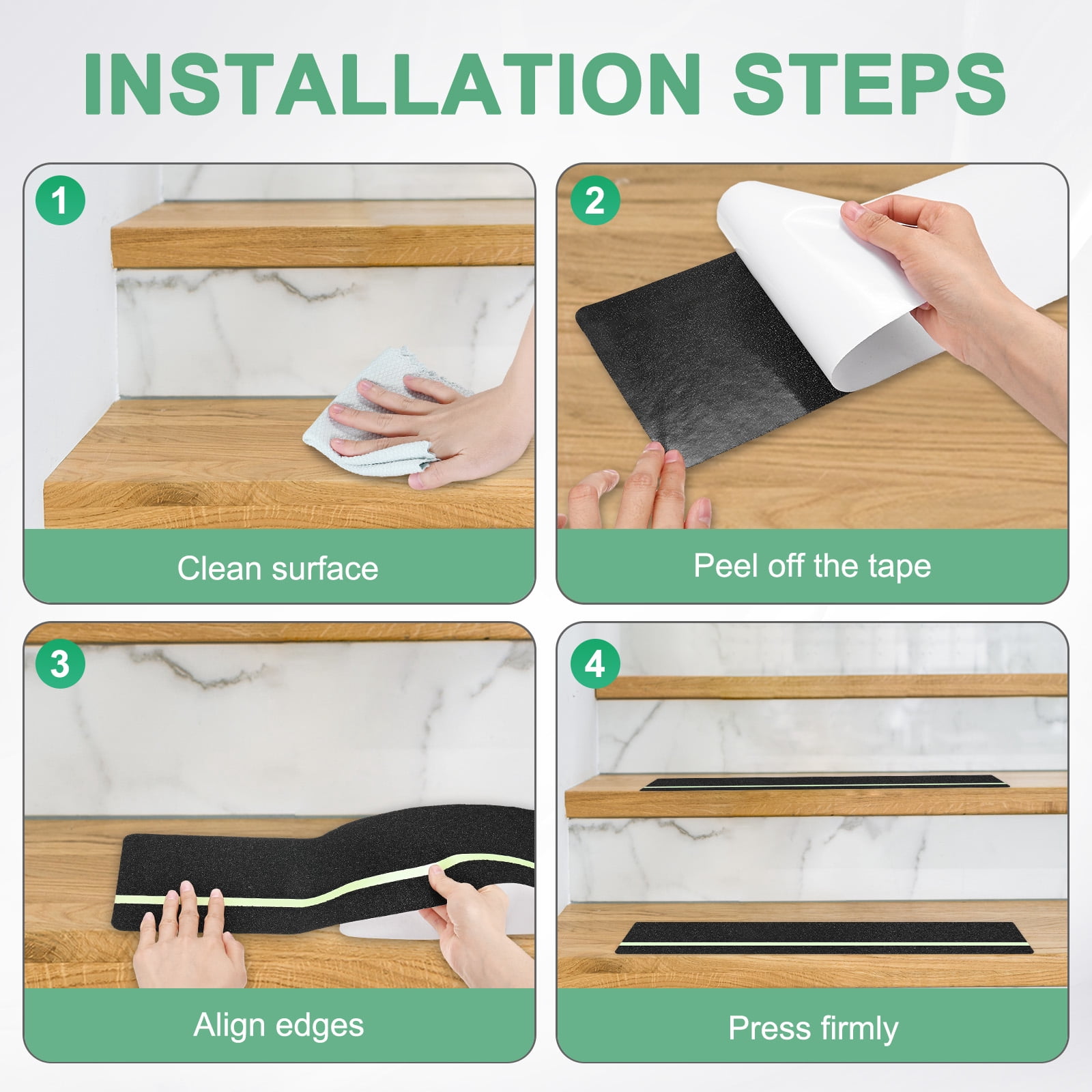 Uxcell 5-Pack Anti Slip Traction Tape 24 Inch X 6 Inch Best Grip Tape Grit with 12mm Glow in Dark Stripe Outdoor Non-Skid Tape for Stairs Step Black+Green