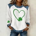 thumbnail image 3 of Craaazy Women's Denim Crewneck Loose St Patricks Day Long Sleeve Tops Gifts, 3 of 5