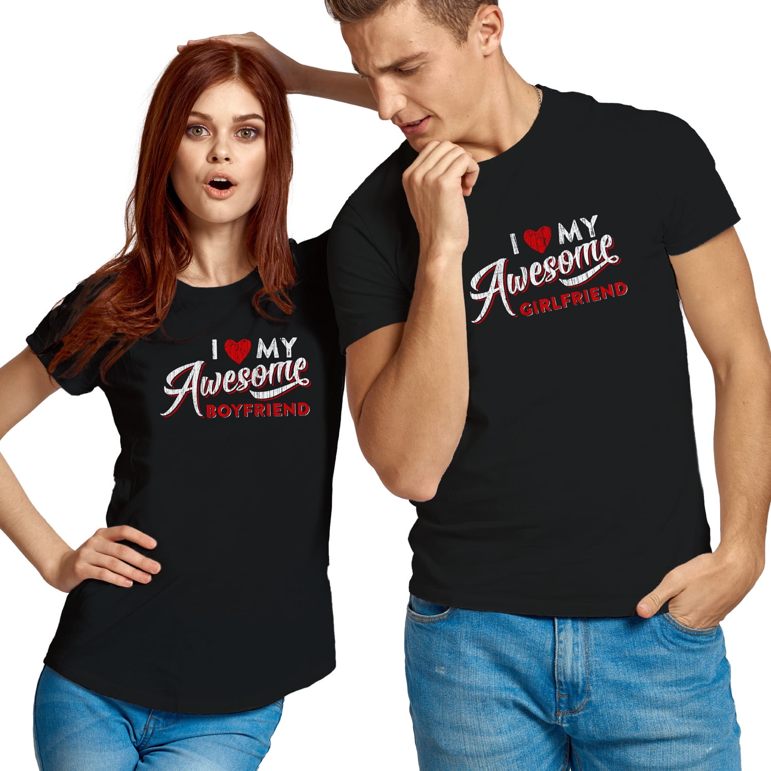 Couple Love  T-shirts I love him-her boyfriend-girlfriend tees Hanes Mr-Mrs 