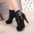 thumbnail image 5 of Fesfesfes Ankle Boots for Women Warm Solid Retro Zipper High Heel Round Toe Boots Shoes 8.5(41), 5 of 5