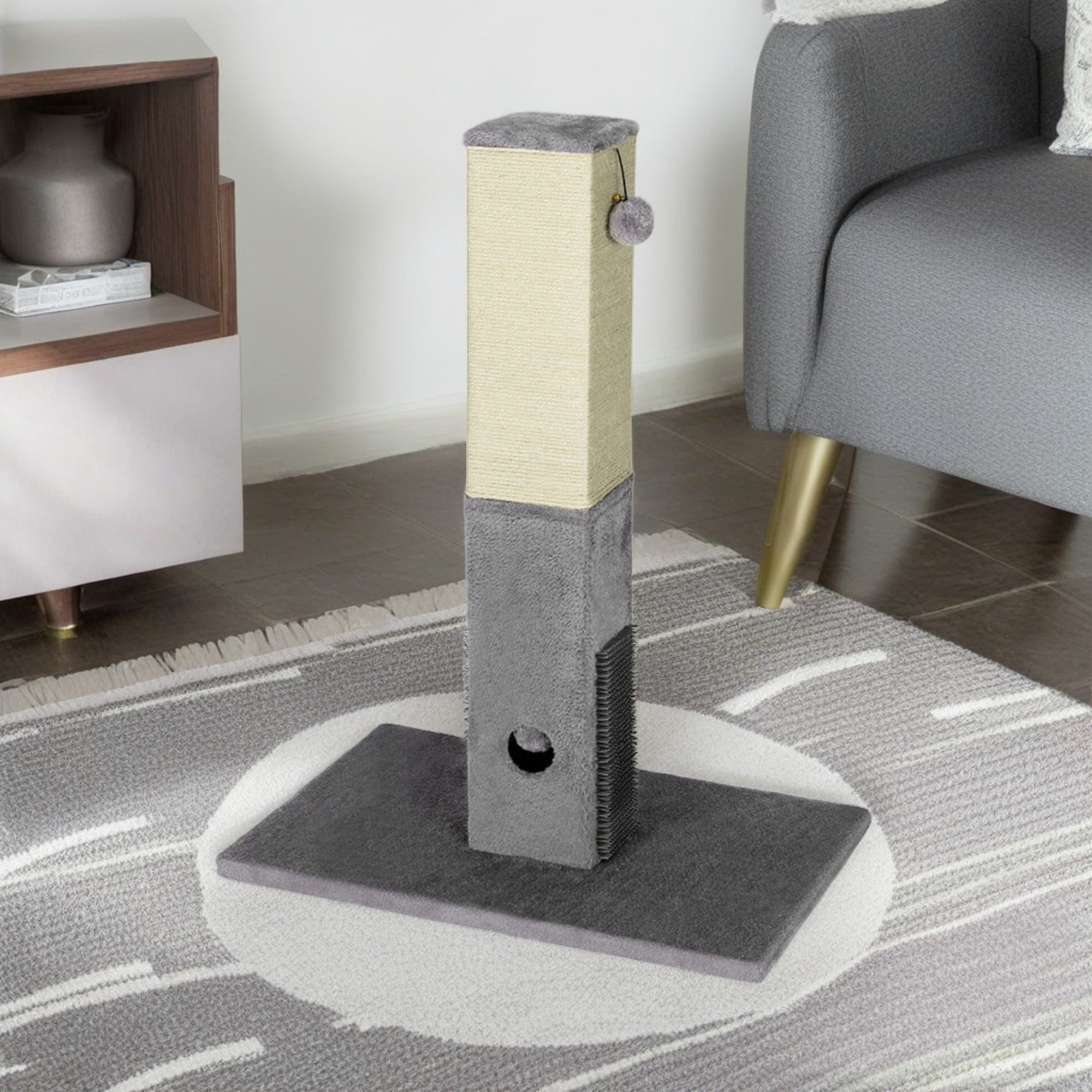 Kadyn 31" Cat Scratching Post for Large Cats with Sisal Rope and 2 Plush Ball, Indoor Square Cat Scratcher Tower Furniture, Gray