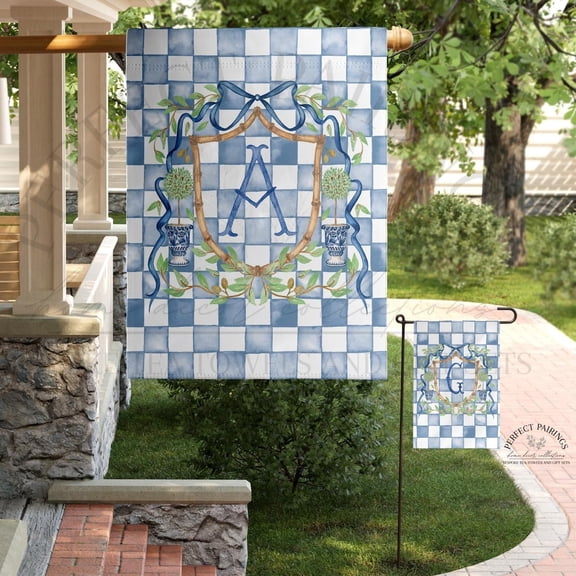 Garden Flag Personalized Flag Monogram Bamboo Crest Preppy Modern Outdoor Decor V109, 12x18 POLE NOT INCLUDED