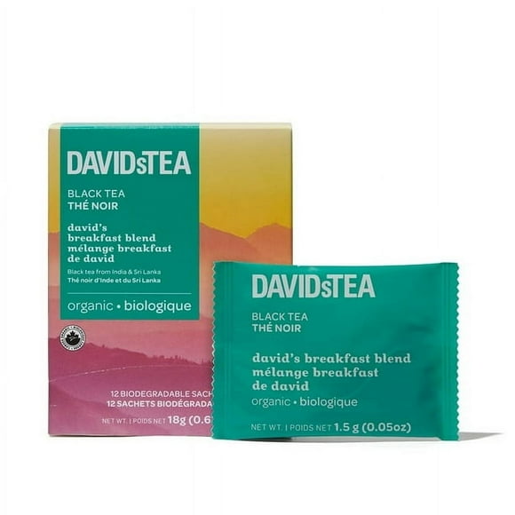 DAVIDsTEA Pack of 12 Individually Wrapped Sachets - David’s Breakfast Blend - Black Tea