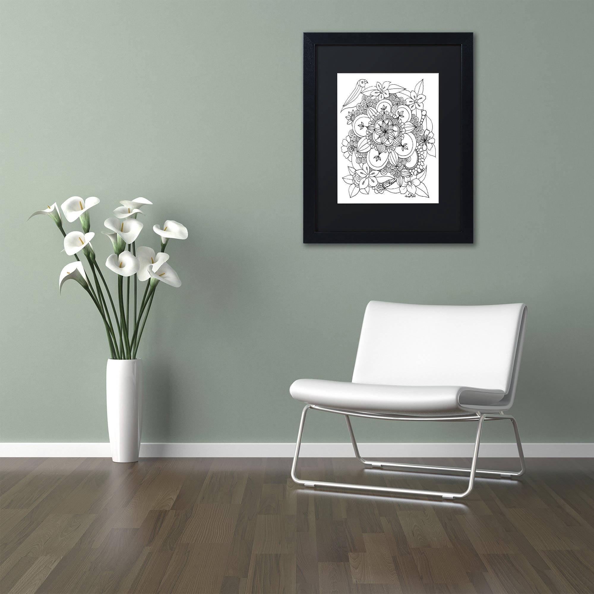Trademark Fine Art "Fairies and Woodland Creatures 7" Canvas Art by KCDoodleArt Black Matte, Black Frame