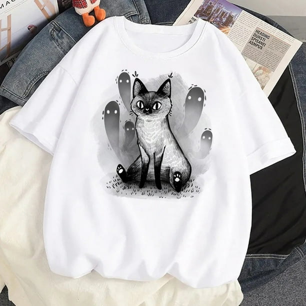 Camiseta De Halloween De Hongo Gato Para Mujer harajuku Divertido Diseñador Ropa Gráfica