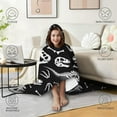 thumbnail image 4 of Wearable Blanket,Black Cartoon Dinosaurs Skulls Skeletons Pattern Hooded Wearable Flannel Blanket for Adults & Teens,Winter Poncho Shawl Wrap Cape Cozy Anti-Pill,60"x80", 4 of 5