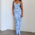 thumbnail image 4 of Summer Saving Wycnly Dresses for Women 2024 Evening Party Club Sexy Bodycon Wrap Hip Spaghetti Strap Long Dresses Floral Print Sleeveless V-Neck Maxi Formal Dresses for Women Blue l, 4 of 5