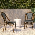 thumbnail image 6 of Flash Furniture Bordeaux Set of 2 Indoor/Outdoor Commercial Bistro Stacking Chairs, Black/White PE Rattan Back and Seat, Bamboo Print Aluminum Frame in Natural, 6 of 13