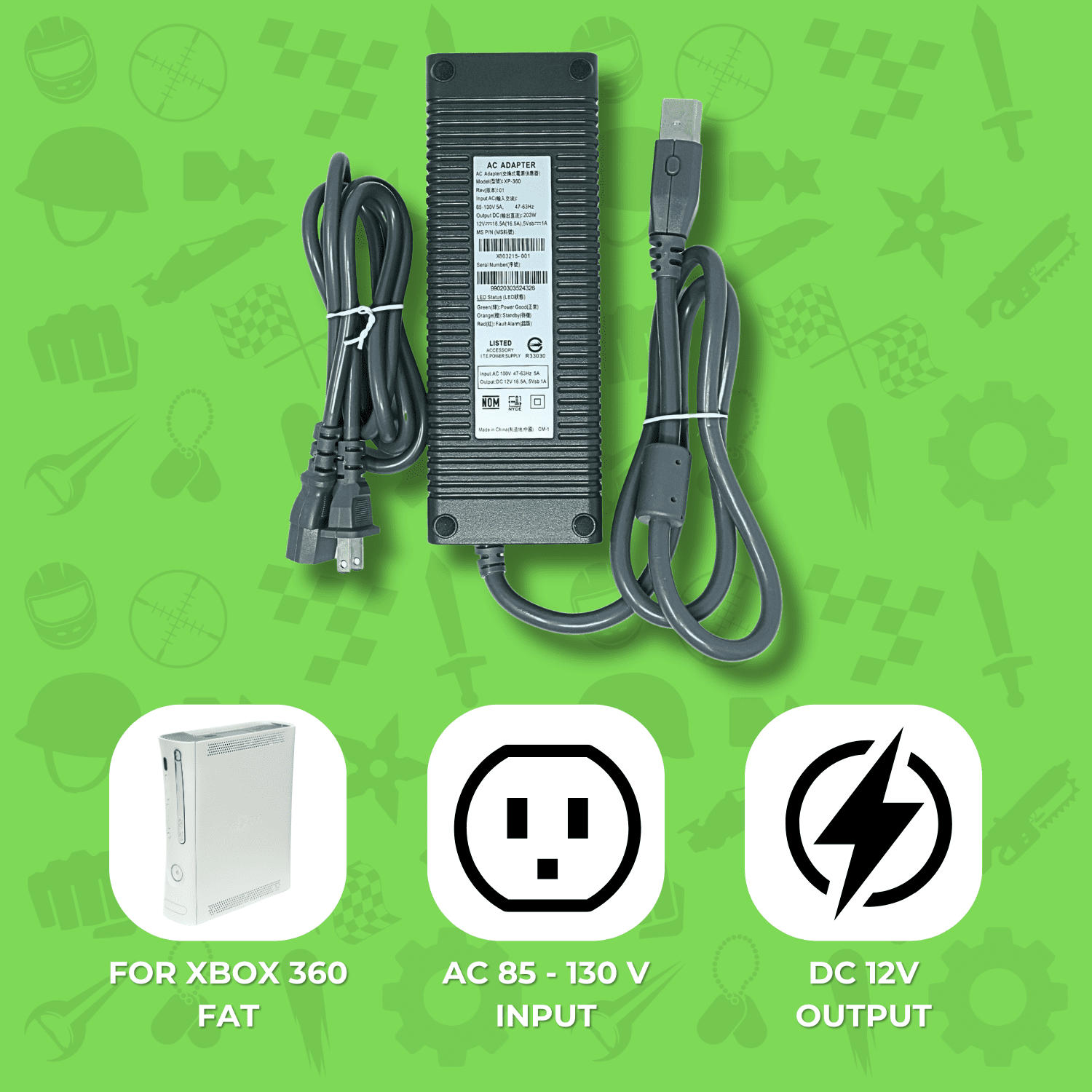 Old Skool XBox 360 AC Adapter Power Supply Cord