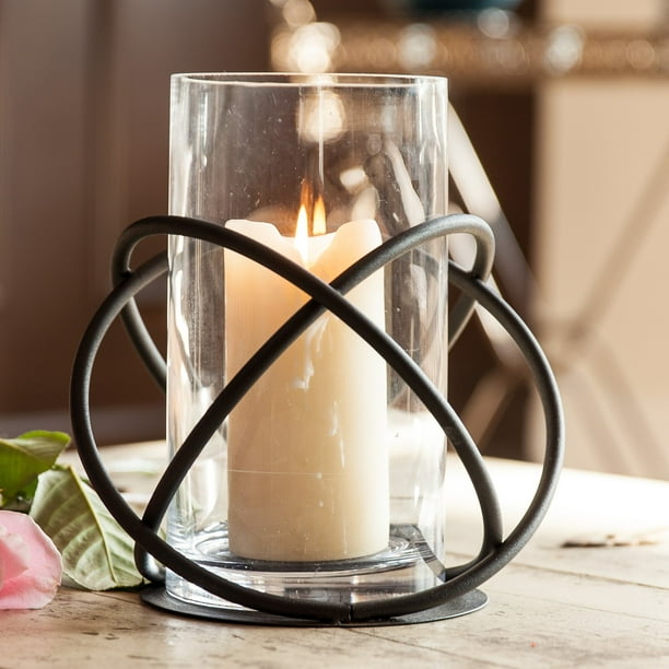 Danya B Large Metal and Glass Orbits Hurricane Candleholder