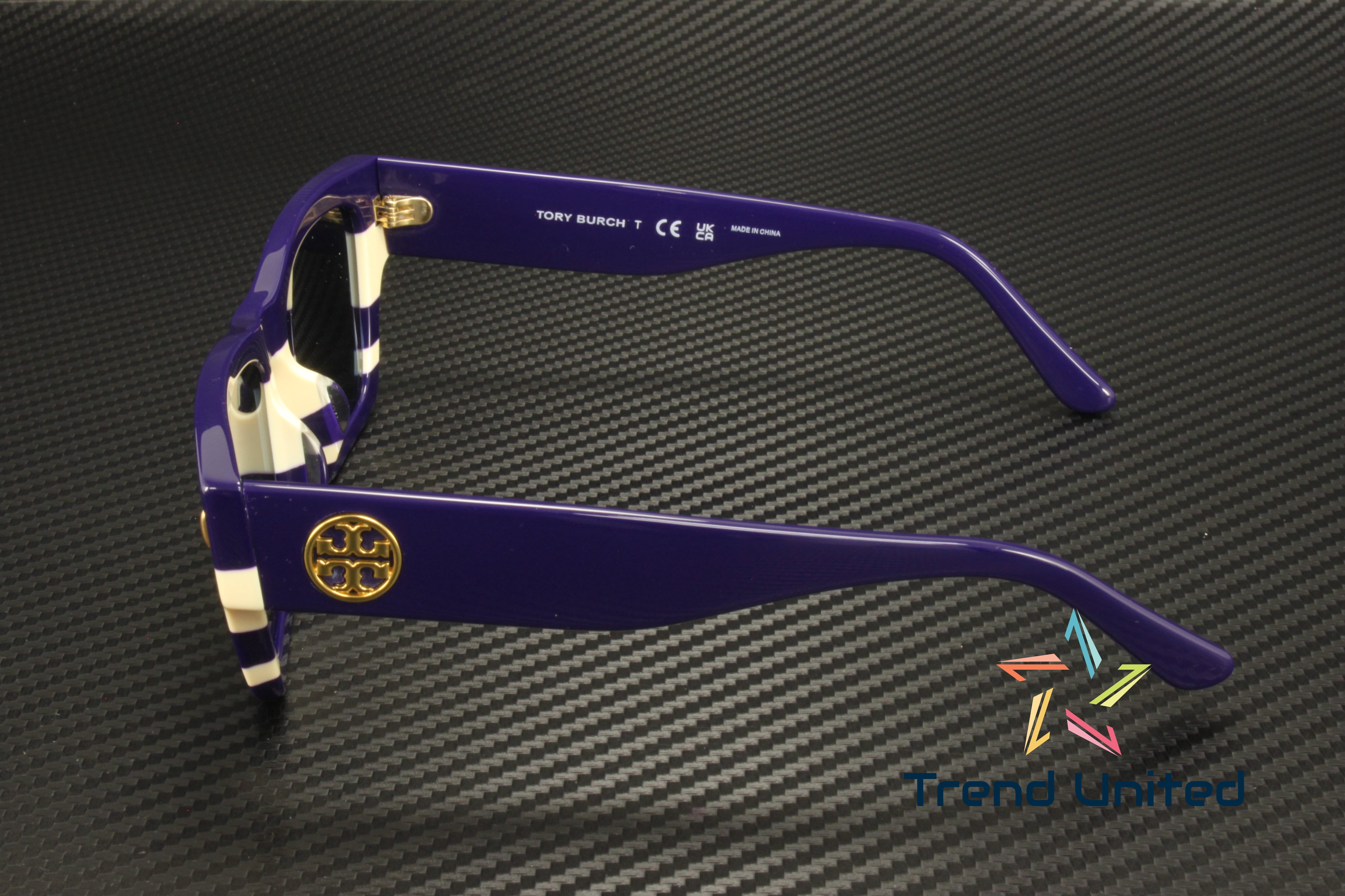 New Authentic Tory Burch TY7169U Sunglasses – Navy/Ivory Vintage Stripes Tory Burch TY 7169U Plastic Womens Rectangle Sunglasses Navy  main image 2