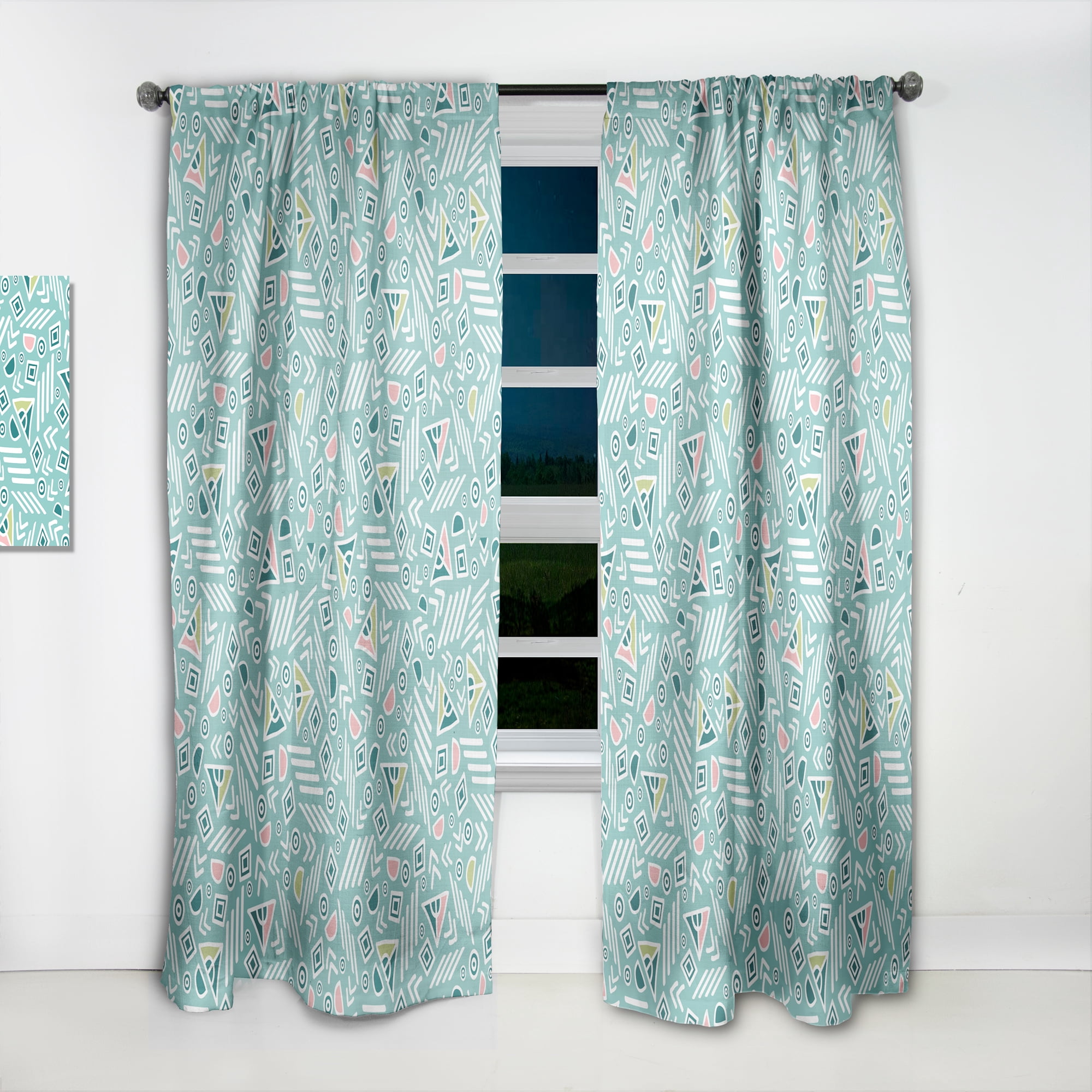 Designart 'Pastel Retro Tribal Pattern' Mid-Century Modern Curtain Panel