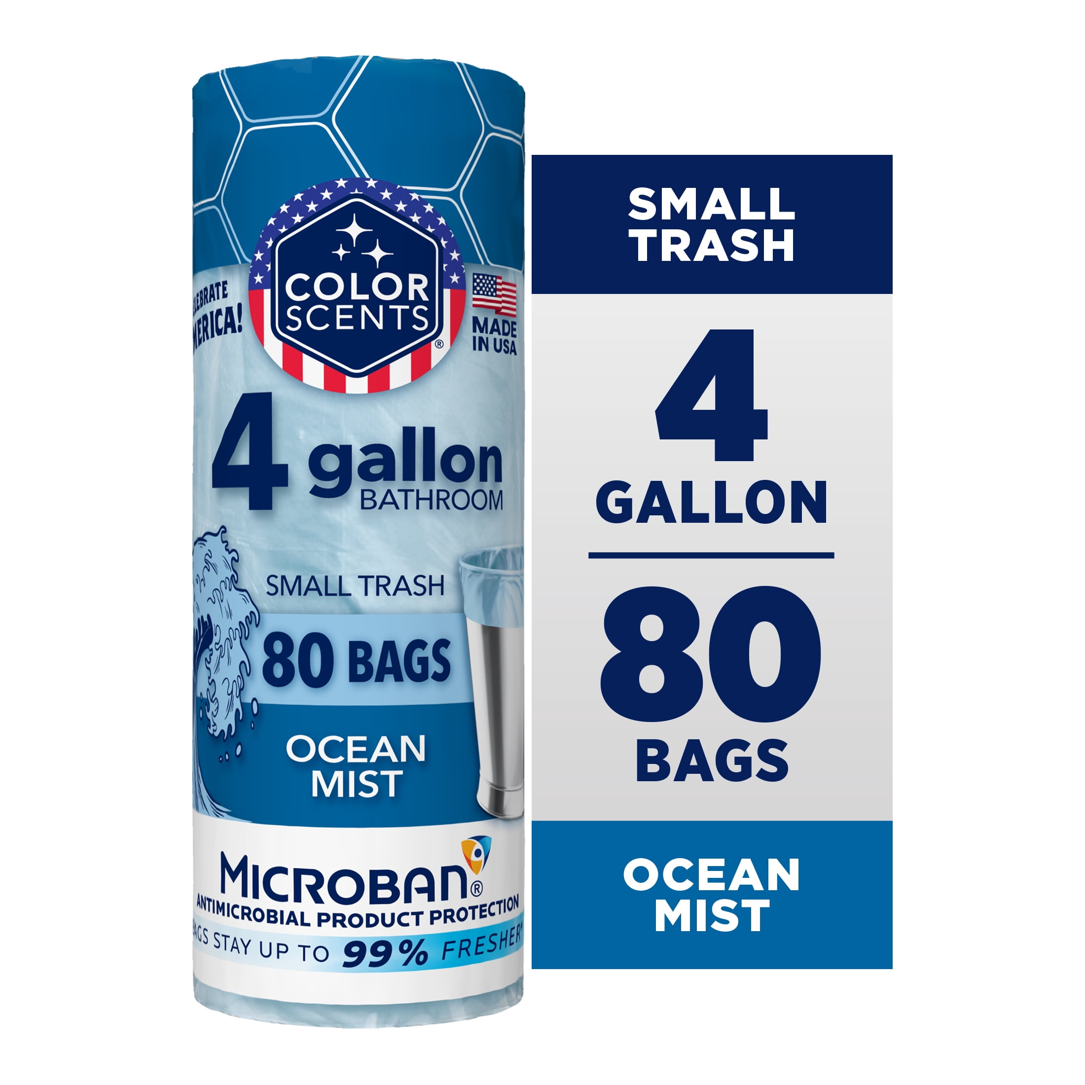 (4 pack) Color Scents Ocean Mist Scented Trash Bags with Microban 4-Gallon 80-Count