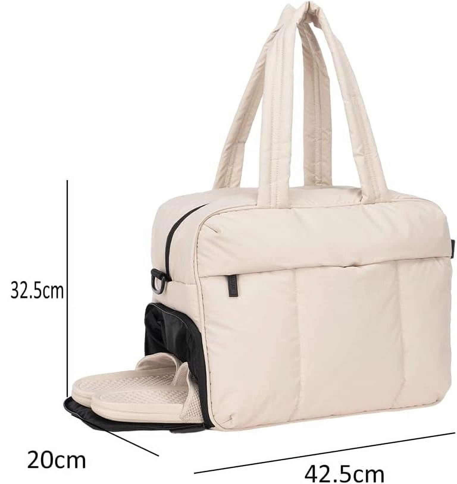★EMS★ MESH MEDIUM DUFFLE BAGLIGHT BEIGE Large Quilted Nylon Duffel Bag for Women, Puffer Gym Tote