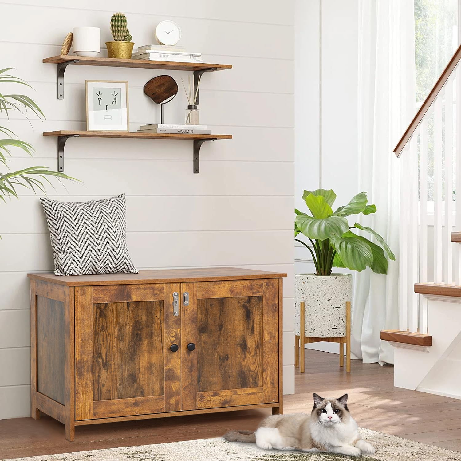 CL.HPAHKL Cat Litter Box Enclosure Furniture, Cat Litter Cabinet Hidden Wooden Cat Washroom with Removable Divider Cat House Cat Box for Livingroom & Entryway, Fit Most Cats and Litter Box, Brown